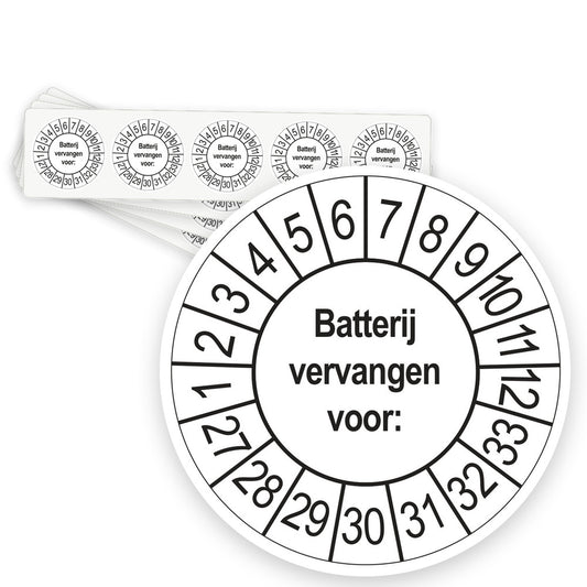 Keuringsstickers Batterij Vervangen 2027 | 50 stuks, Ø 35 mm | Wit - strook van 5 stickers