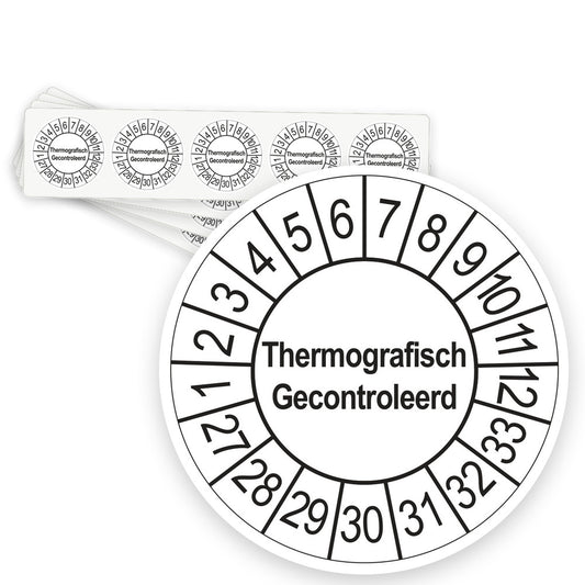 Keuringsstickers Thermografisch Gecontroleerd 2027 | 50 stuks, Ø 35 mm | Wit - strook van 5 stickers