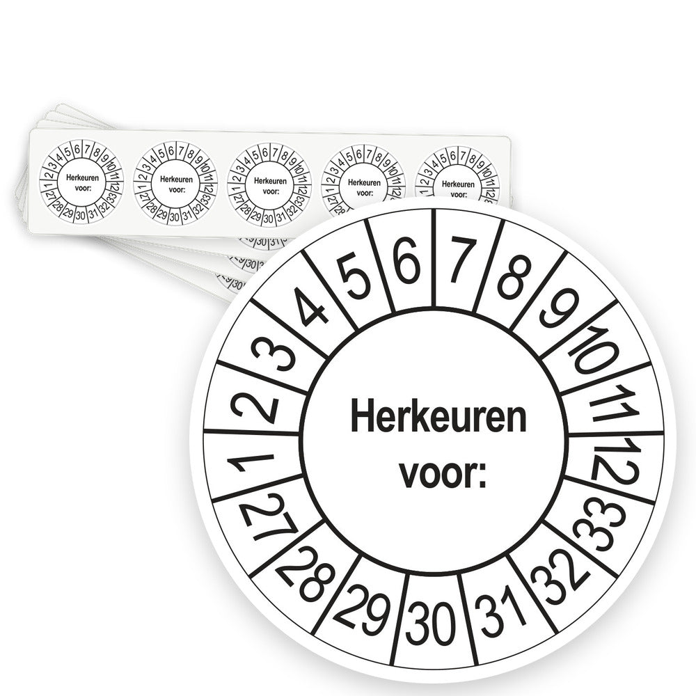 Keuringsstickers Herkeuren voor 2027 | 50 stuks, Ø 35 mm | Wit - strook van 5 stickers
