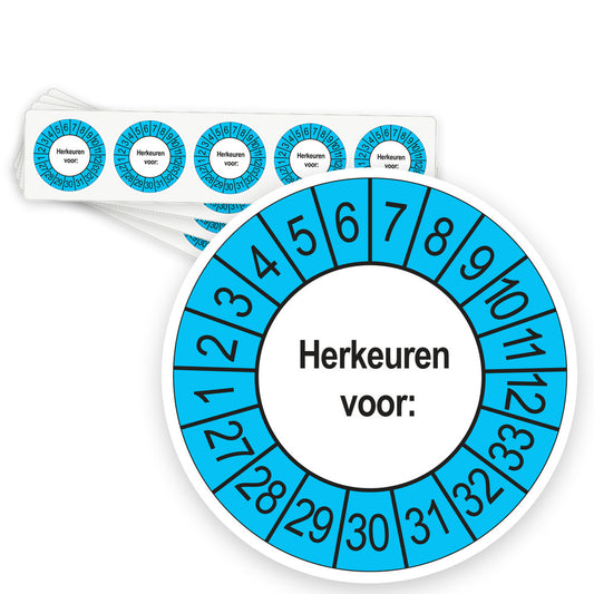 Keuringsstickers Herkeuren voor 2027 | 50 stuks, Ø 35 mm | Buiten Blauw - strook van 5 stickers