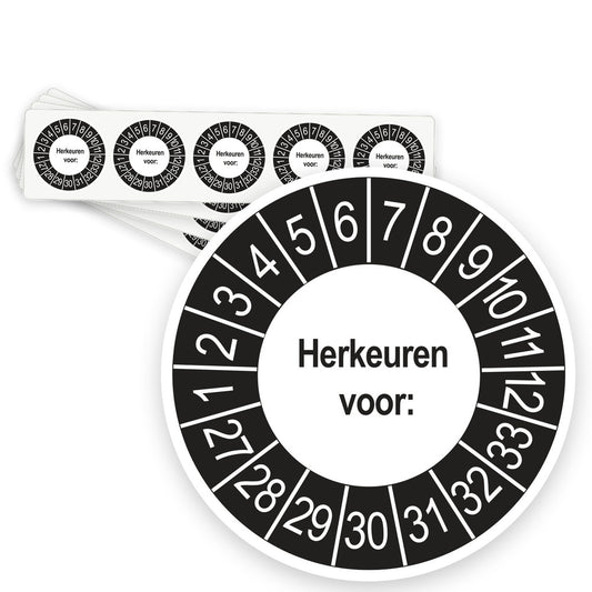 Keuringsstickers Herkeuren voor 2027 | 50 stuks, Ø 35 mm | Buiten Zwart - strook van 5 stickers