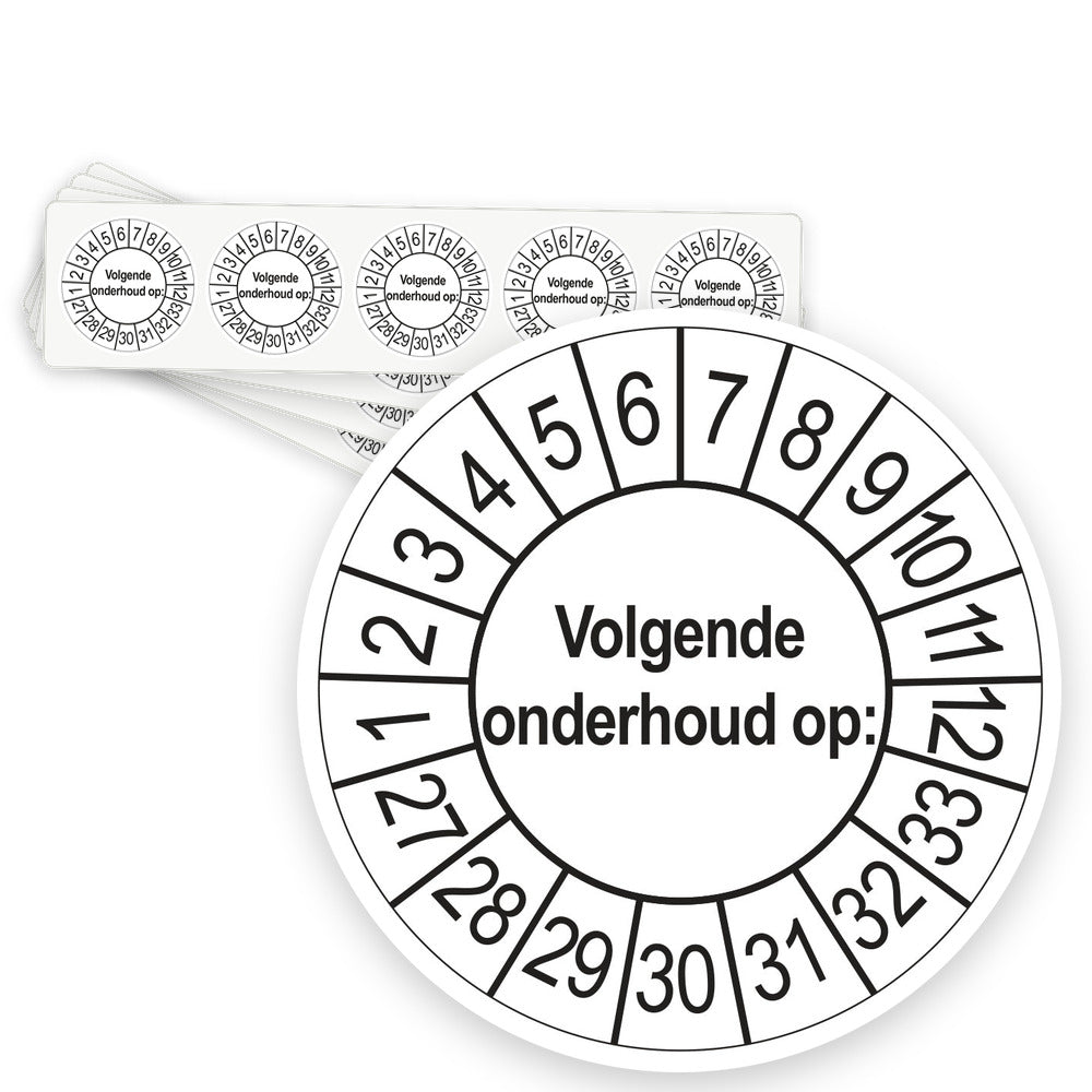 Keuringsstickers Volgende Onderhoud 2027 | 50 stuks, Ø 35 mm | Wit - strook van 5 stickers