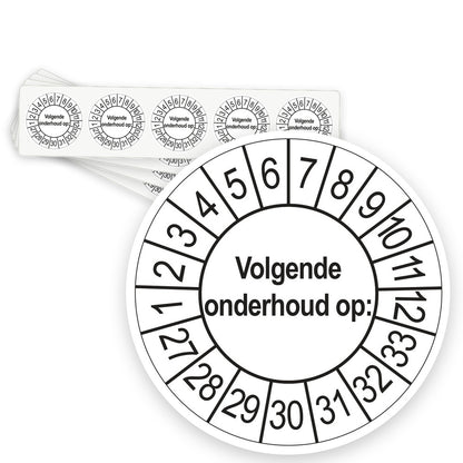 Keuringsstickers Volgende Onderhoud 2027 | 50 stuks, Ø 35 mm | Wit - strook van 5 stickers