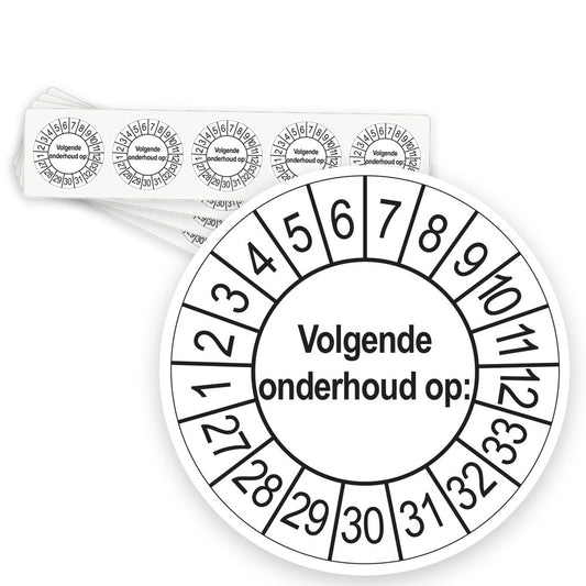 Keuringsstickers Volgende Onderhoud 2027 | 50 stuks, Ø 35 mm | Wit - strook van 5 stickers
