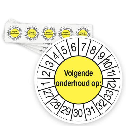 Keuringsstickers Volgende Onderhoud 2027 | 50 stuks, Ø 35 mm | Geel - strook van 5 stickers