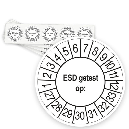 Keuringsstickers ESD Getest op 2027 | 50 stuks, Ø 35 mm | Wit - strook van 5 stickers