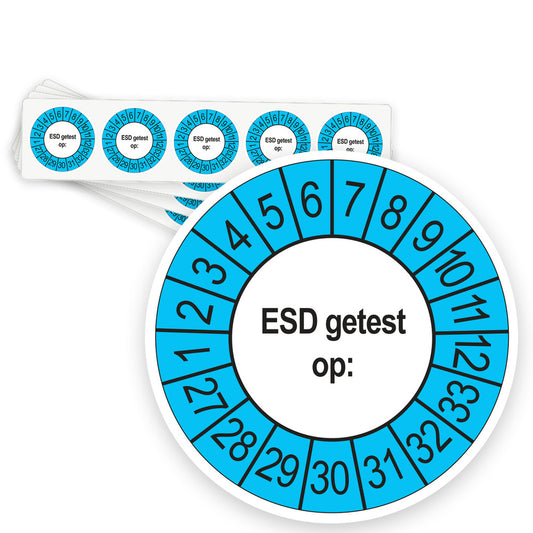 Keuringsstickers ESD Getest op 2027 | 50 stuks, Ø 35 mm | Buiten Blauw - strook van 5 stickers