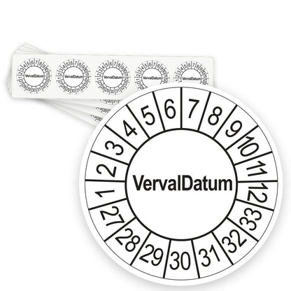 Keuringsstickers Vervaldatum 2027 | 50 stuks, Ø 35 mm | Wit - strook van 5 stickers