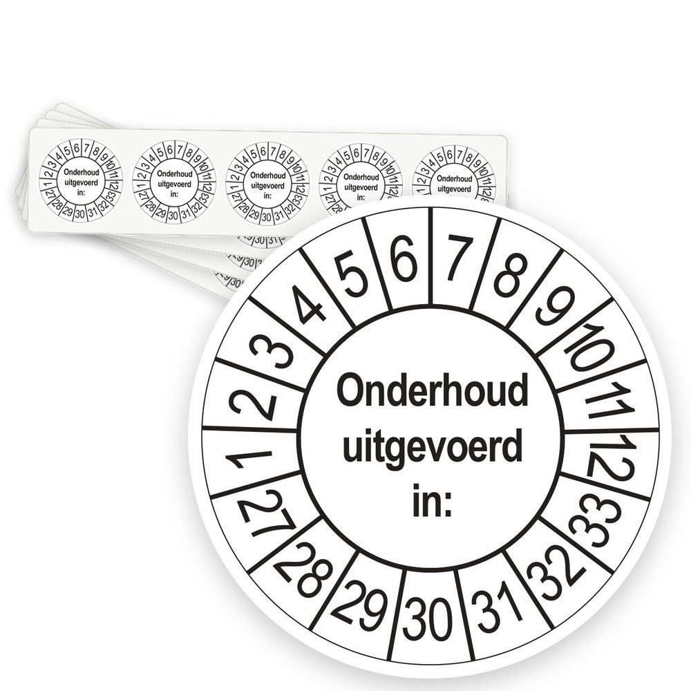 Keuringsstickers Onderhoud Uitgevoerd 2027 | 50 stuks, Ø 35 mm | Wit - strook van 5 stickers