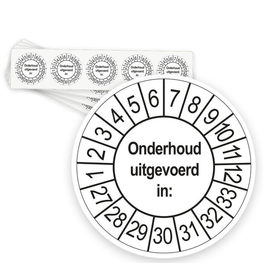 Keuringsstickers Onderhoud Uitgevoerd 2027 | 50 stuks, Ø 35 mm | Wit - strook van 5 stickers
