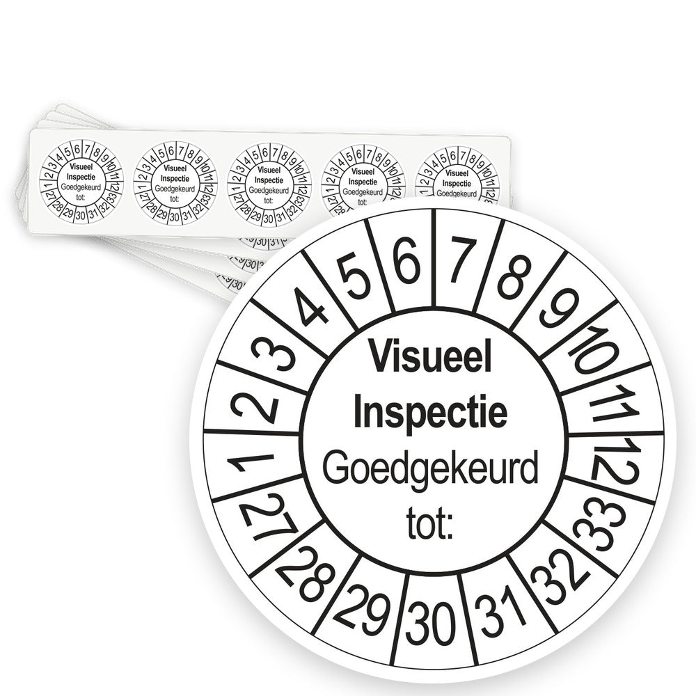 Keuringsstickers Visuele Inspectie 2027 | 50 stuks, Ø 35 mm | Wit - strook van 5 stickers