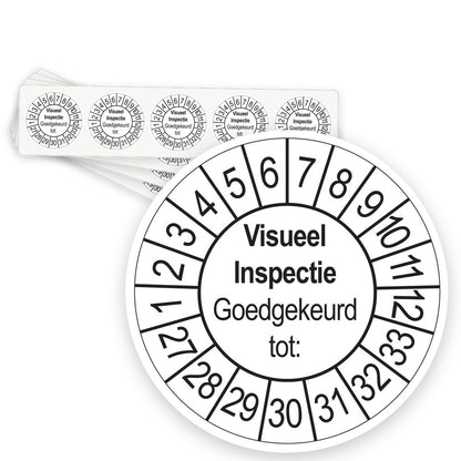 Keuringsstickers Visuele Inspectie 2027 | 50 stuks, Ø 35 mm | Wit - strook van 5 stickers