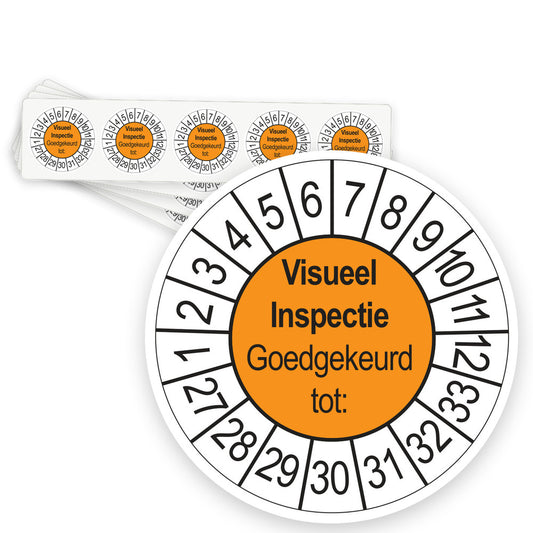 Keuringsstickers Visuele Inspectie 2027 | 50 stuks, Ø 35 mm | Oranje - strook van 5 stickers