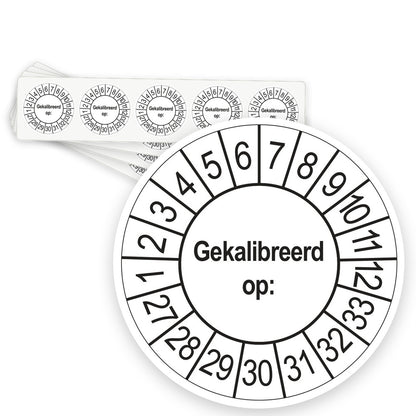 Keuringsstickers Gekalibreerd op 2027 | 50 stuks, Ø 35 mm | Wit - strook van 5 stickers