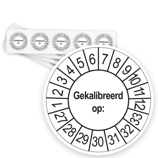 Keuringsstickers Gekalibreerd op 2027 | 50 stuks, Ø 35 mm | Wit - strook van 5 stickers
