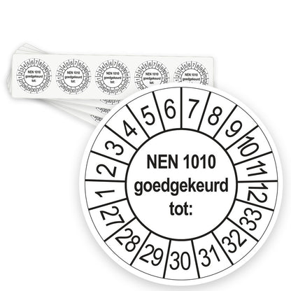 Keuringsstickers NEN 1010 2027 | 50 stuks, Ø 35 mm | Wit - strook van 5 stickers