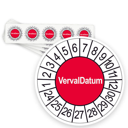 Keuringsstickers Verval Datum | 50 stuks, Ø 35 mm | Rond 35 mm - strook van 5 stickers