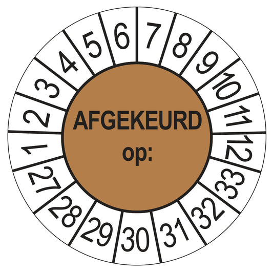 Keuringssticker Afgekeurd op 2027, bruin, Ø 35 mm