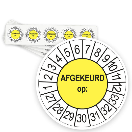Keuringsstickers Afgekeurd op 2027 | 50 stuks, Ø 35 mm | Geel - strook van 5 stickers