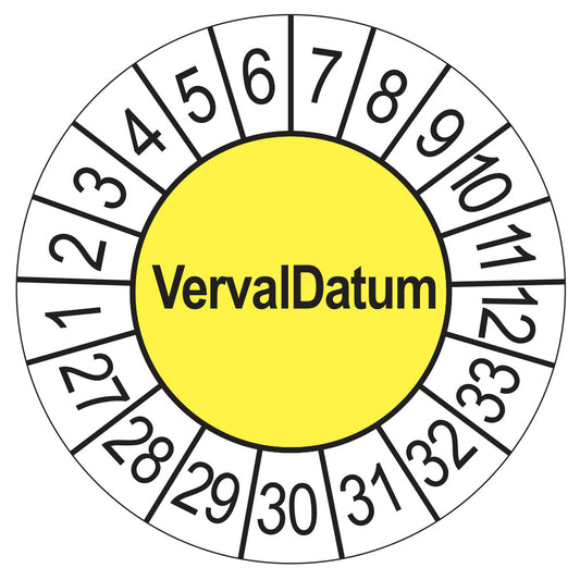 Keuringssticker Vervaldatum 2027, geel, Ø 35 mm