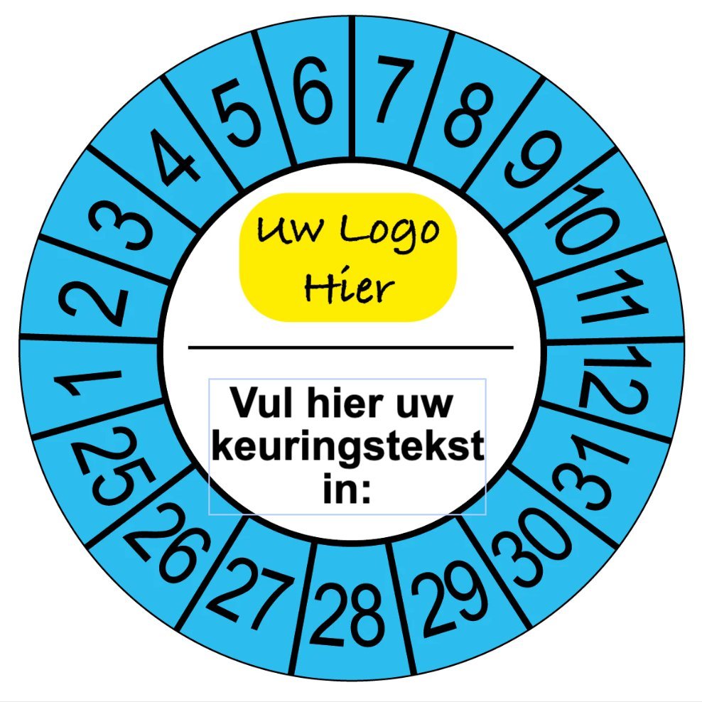 Keuringsstickers Blauw online zelf eigen logo en tekst invullen- Ricard  - 8718133050626