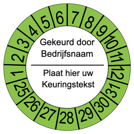 Keuringsstickers die u zelf eenvoudig kunt aanpassen met uw logo en tekst in onze studio Groen - Ricard Pictogram stickers