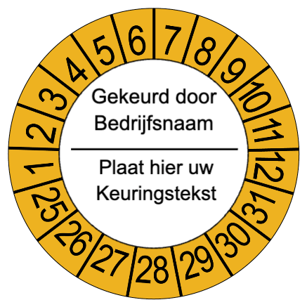 Keuringsstickers die u zelf eenvoudig kunt aanpassen met uw logo en tekst in onze studio Oranje - Ricard Pictogram stickers