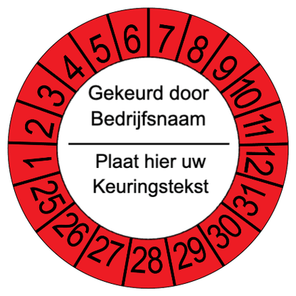 Keuringsstickers die u zelf eenvoudig kunt aanpassen met uw logo en tekst in onze studio Rood - Ricard Pictogram stickers