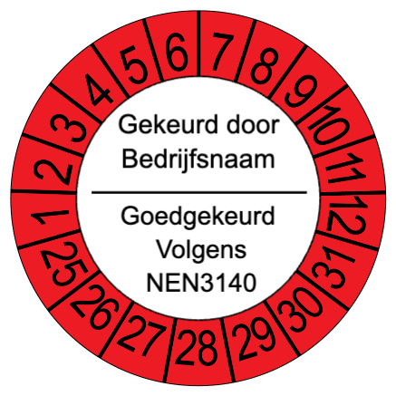 Keuringsstickers die u zelf eenvoudig kunt aanpassen met uw logo en tekst in onze studio Rood - Ricard Pictogram stickers