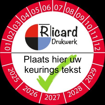 Keuringsstickers vrij te ontwerpen in onze online studio Rode buitenring Witte markering logo - Ricard Pictogram stickers -