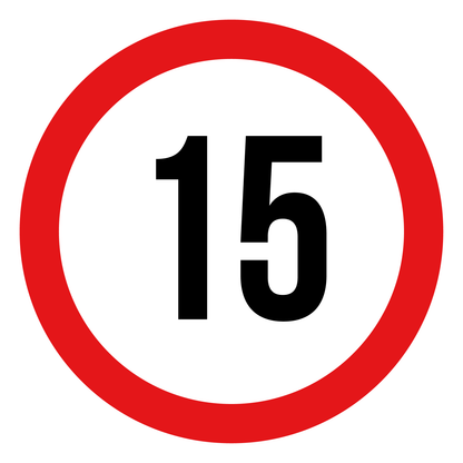 Max snelheid 15 sticker, rond rood-wit-zwart, weerbestendig vinyl