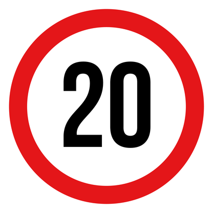 Max snelheid 20 sticker, rond rood-wit-zwart, weerbestendig vinyl