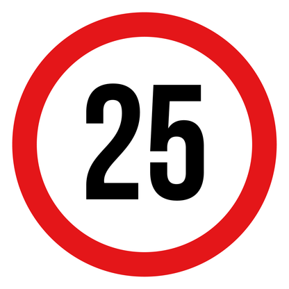 Max snelheid 25 sticker, rond rood-wit-zwart, weerbestendig vinyl