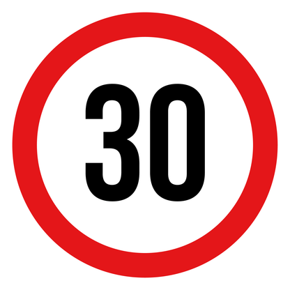 Max snelheid 30 sticker, rond rood-wit-zwart, weerbestendig vinyl