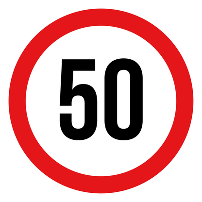 Max snelheid 50 sticker, rond rood-wit-zwart, weerbestendig vinyl