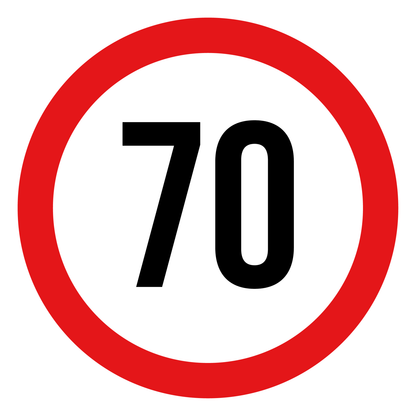Max snelheid 70 sticker, rond rood-wit-zwart, weerbestendig vinyl