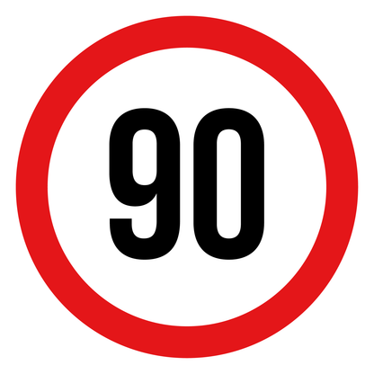 Max snelheid 90 sticker, rond rood-wit-zwart, weerbestendig vinyl