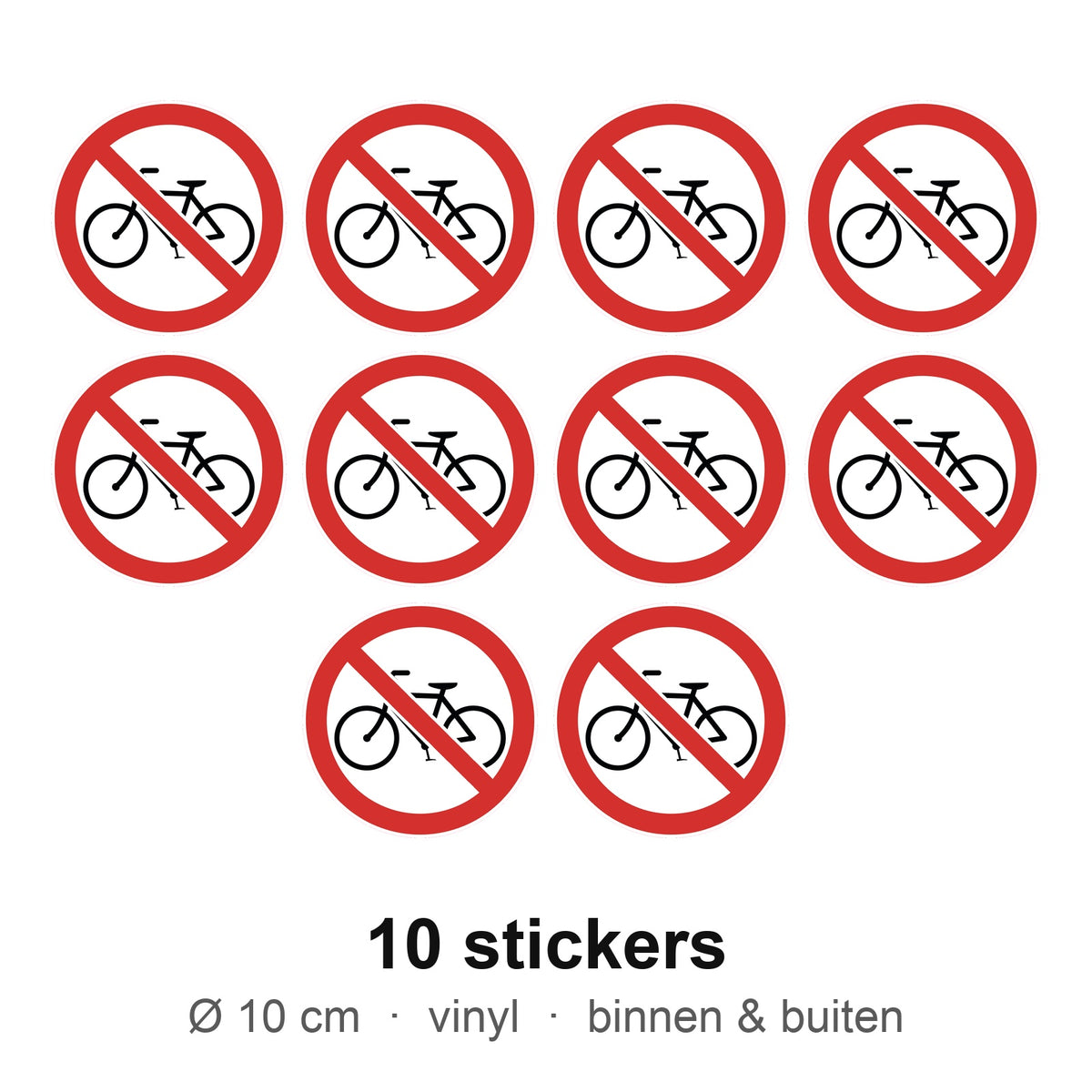 10 stickers Geen fietsen plaatsen, 10 cm