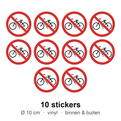 10 stickers Geen fietsen plaatsen, 10 cm