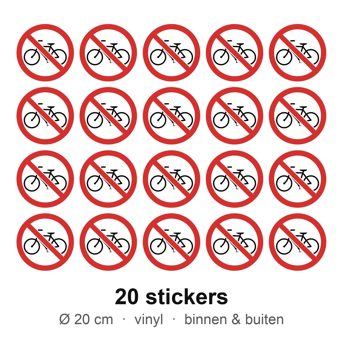 20 stickers Geen fietsen plaatsen, 20 cm