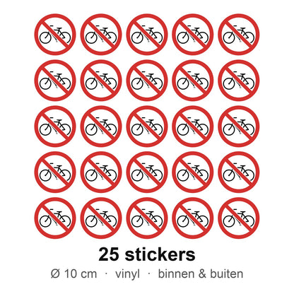 25 stickers Geen fietsen plaatsen, 10 cm
