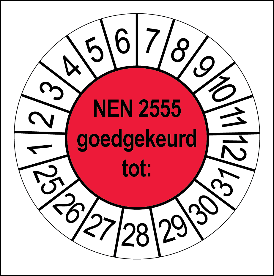Keuringsstickers NEN 2555 Goedgekeurd Rood - Rond 35 mm - Ricard