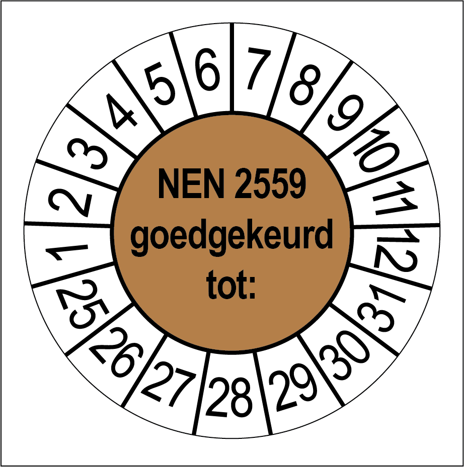 Keuringsstickers NEN 2559 Goedgekeurd Bruin - Rond 35 mm - Ricard