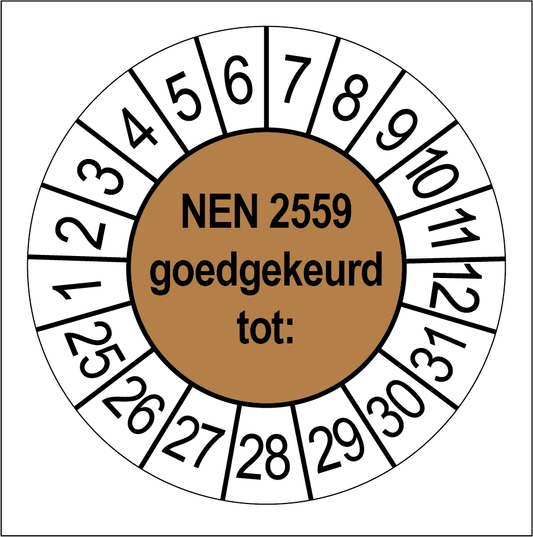 Keuringsstickers NEN 2559 Goedgekeurd Bruin - Rond 35 mm - Ricard