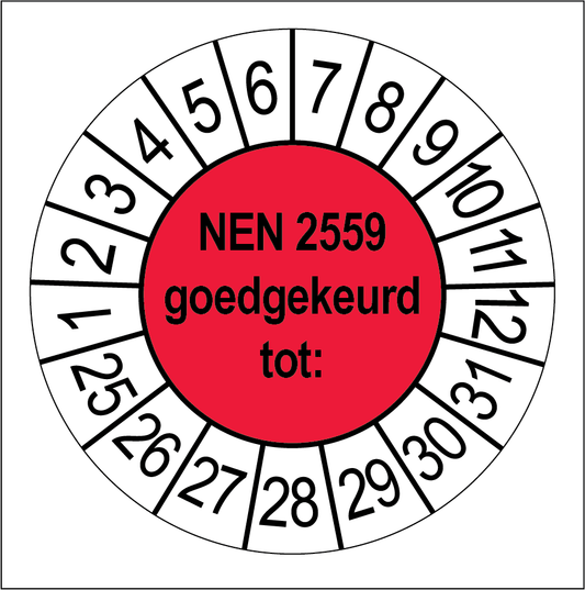 Keuringsstickers NEN 2559 Goedgekeurd Rood - Rond 35 mm - Ricard