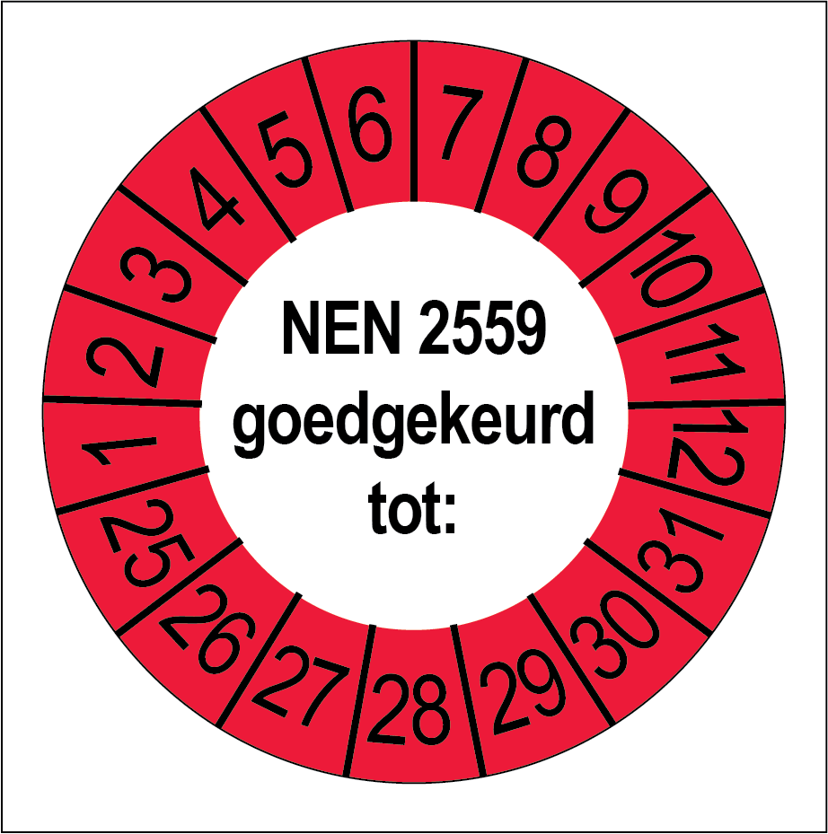 Keuringsstickers NEN 2559 Goedgekeurd Rode Buitenrand - Rond 35 mm - Ricard