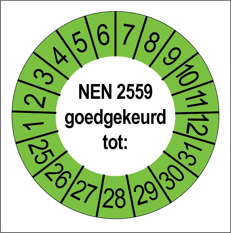 Keuringsstickers NEN 2559 Goedgekeurd Groene Buitenrand - Rond 35 mm - Ricard