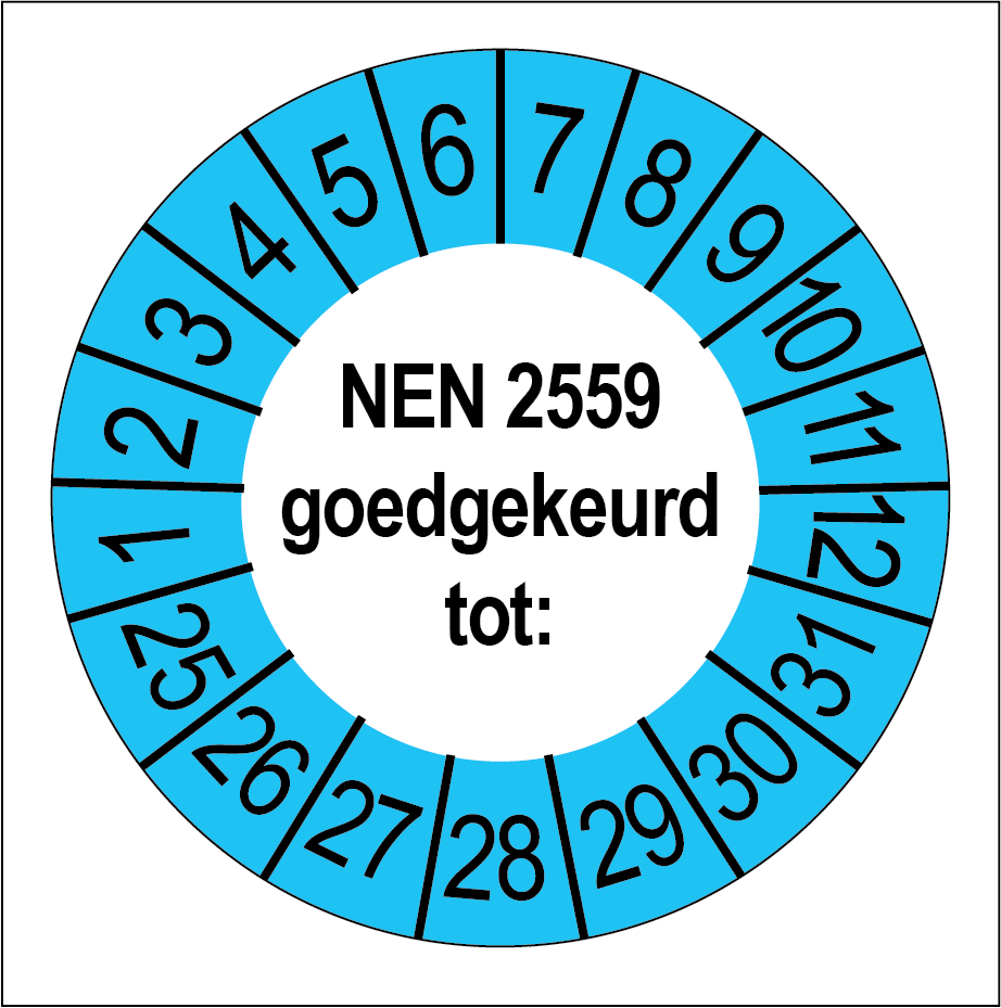Keuringsstickers NEN 2559 Goedgekeurd Blauwe Buitenrand - Rond 35 mm - Ricard