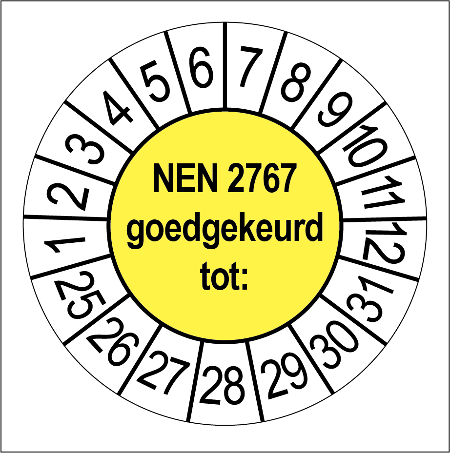 Keuringsstickers NEN 2767 Goedgekeurd Geel - Rond 35 mm - Ricard