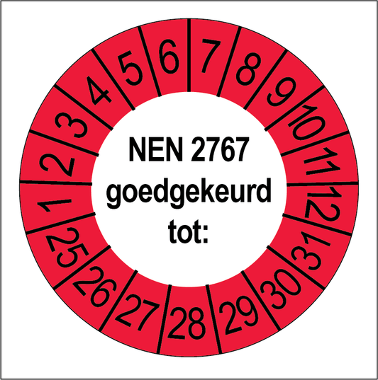 Keuringsstickers NEN 2767 Goedgekeurd Rode Buitenrand - Rond 35 mm - Ricard